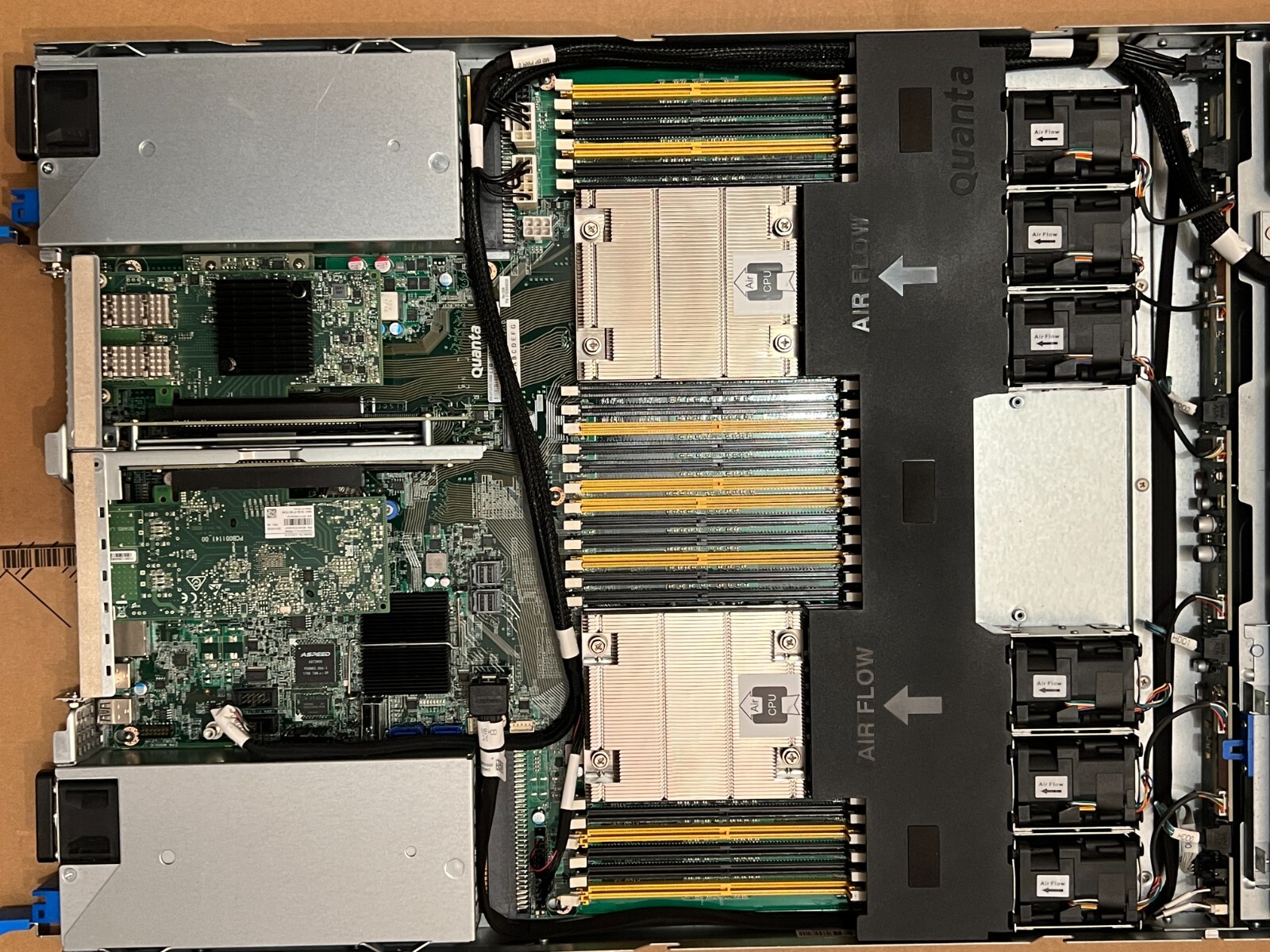 Quanta server D51B-1U chassis with 2*E5-2695V4 CPU and 2*1100W DC PSU.