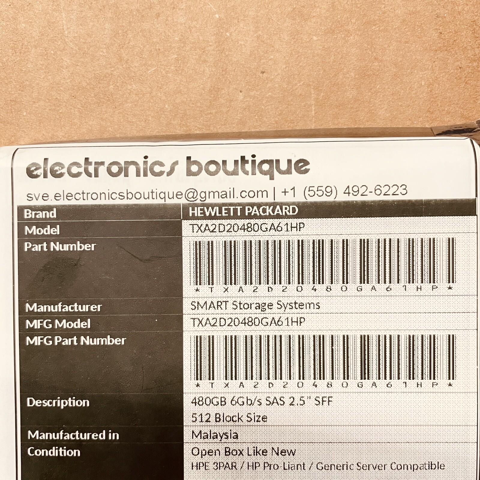 HP HPE 3PAR Smart Storage Systems TXA2D20480GA61HP 480GB SAS 6Gb/s 2.5″ SFF 512