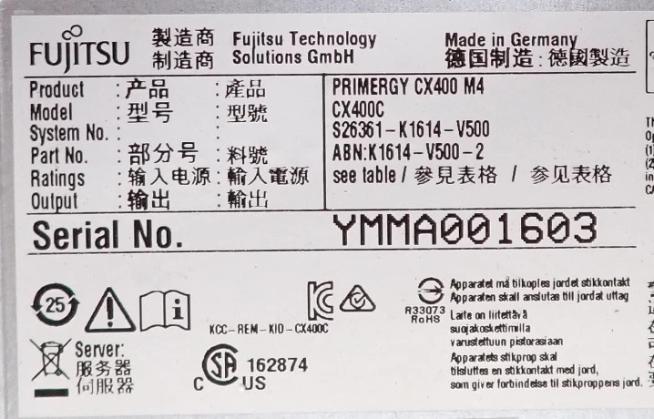 Fujitsu Primergy CX400 M4 24x 2.5″ Bay 2U Chassis 4x Half Width Node Slot 2x PSU