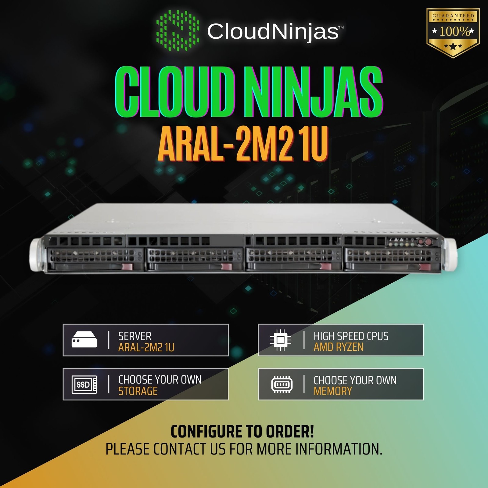 Cloud Ninjas ARAL-2M2 Ryzen 9 7950X3D 16 Core NVMe M.2 Liquid Cooling Server