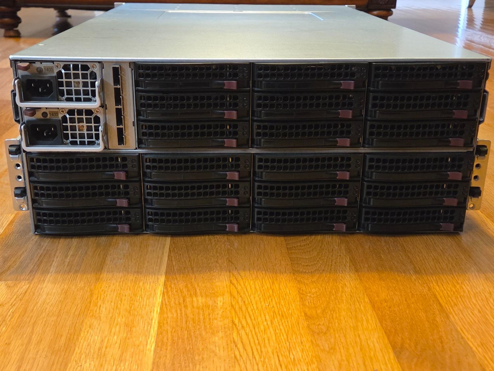 Supermicro 45 Bay JBOD P/N 847E16-RJBOD — PSUs + Caddies + Rails Included