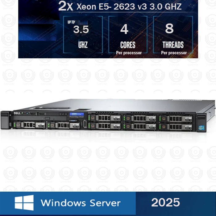 Dell PowerEdge R430 1U Server 8 Core Xeon E5 64GB 2TB Window Server 2025