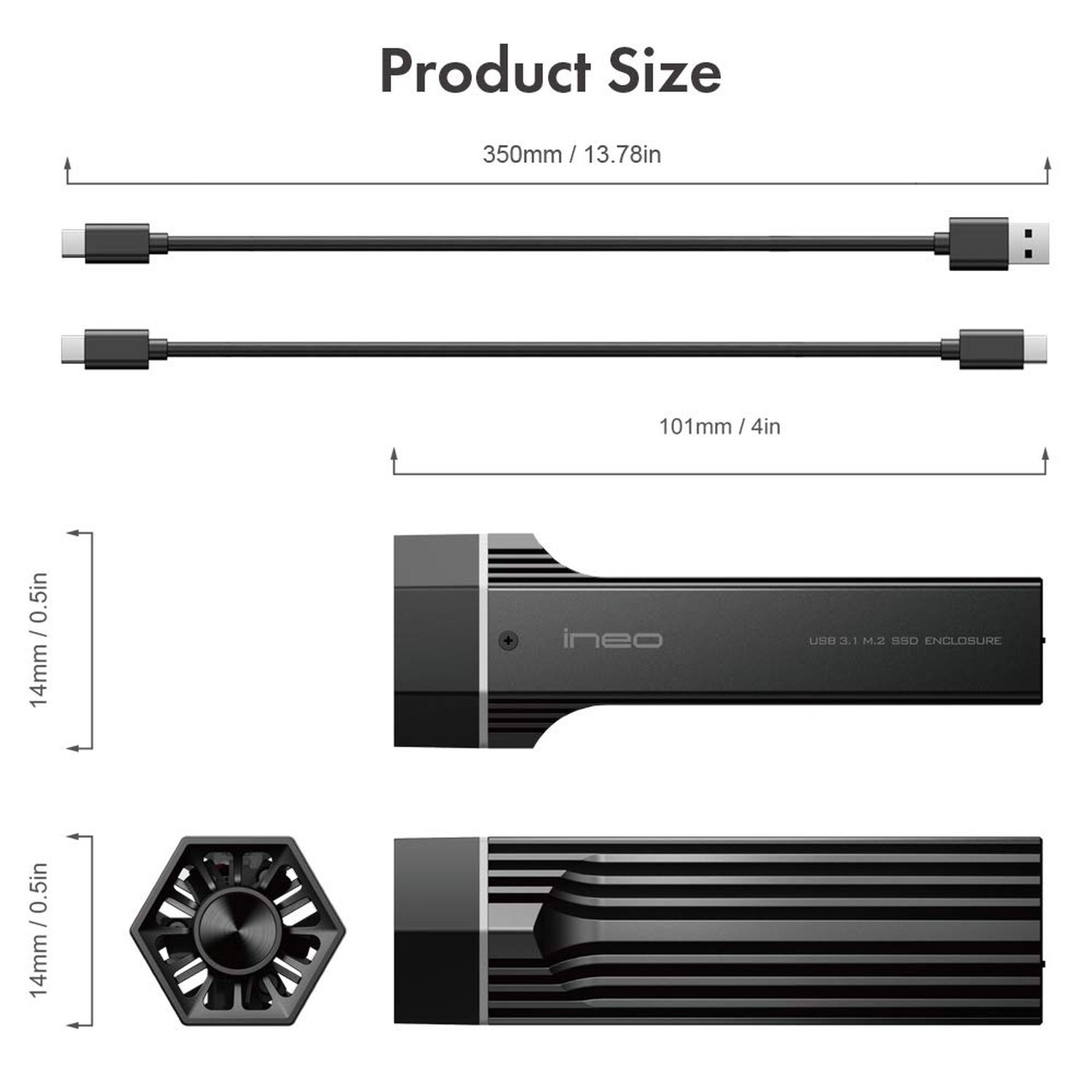 ineo M.2 NVMe (PCIe) SSD Enclosure Built-in Cooling Fan and Write Protection …