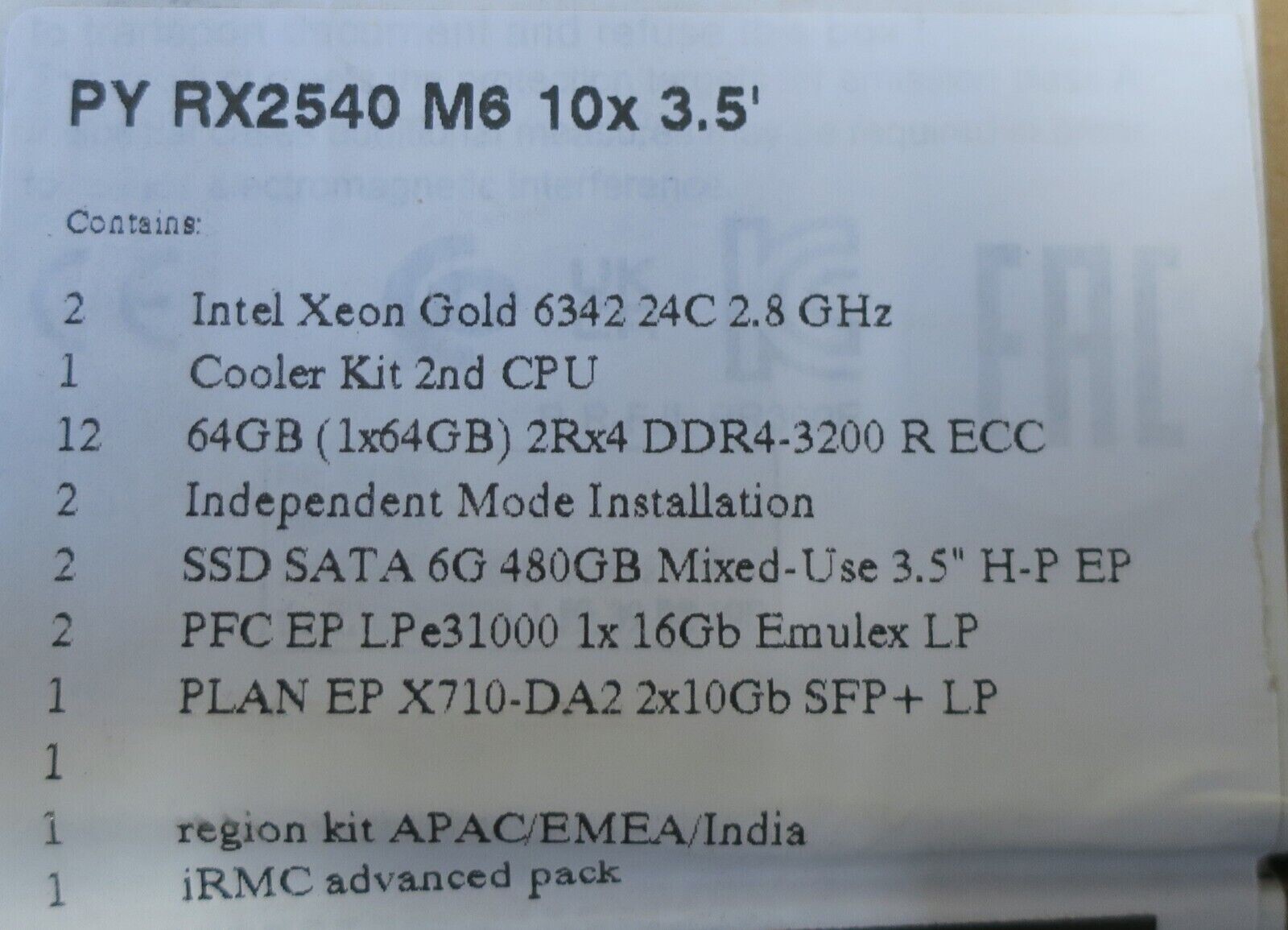 NEW Fujitsu Primergy RX2540 M6 2x 24C Gold 6342 256GB RAM 2x 480GB SSD 2U Server