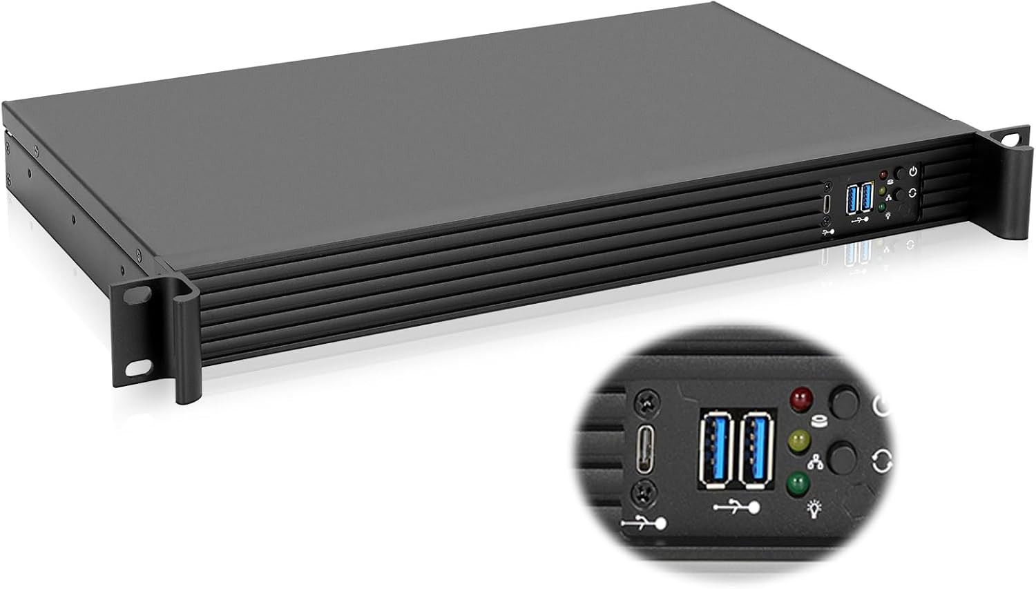 Compact 1U Mini-ITX Chassis – Supports Type-C & USB 3.0, Black
