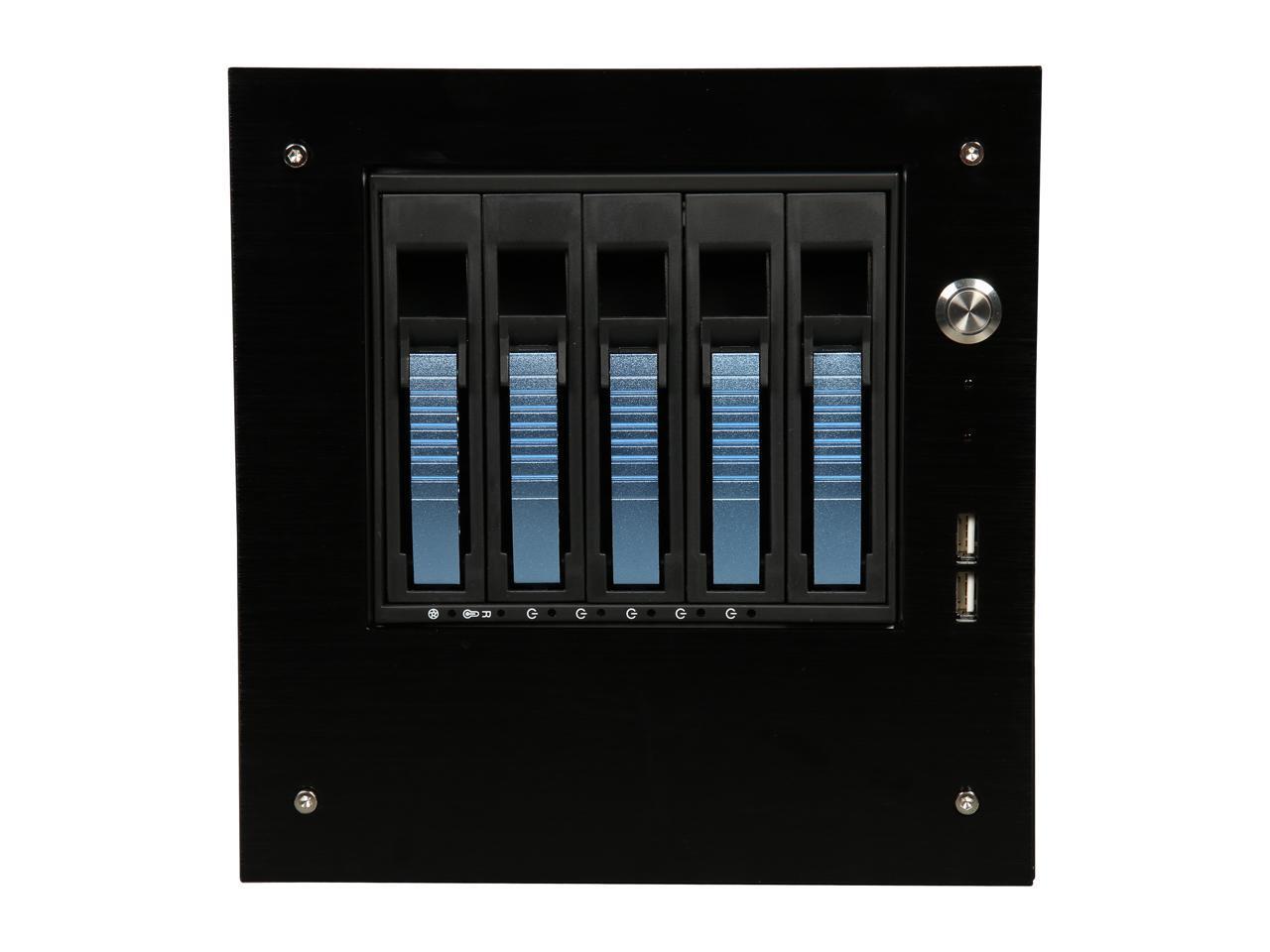 S-35-B5BL Black Aluminum / Steel Tower Compact Stylish 5 x 3.5″ Hotswap mini-ITX