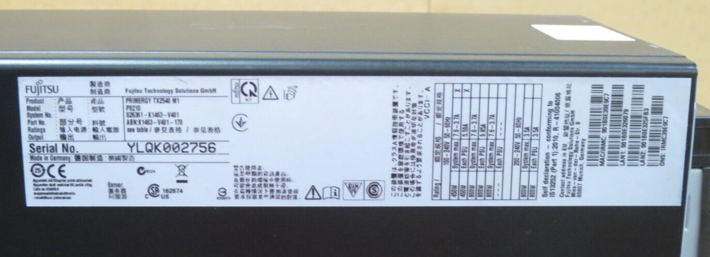 Fujitsu Primergy TX2540 M1 2x 6Core E5-2420v2 96GB RAM 8×2.5″ Bay Tower Server