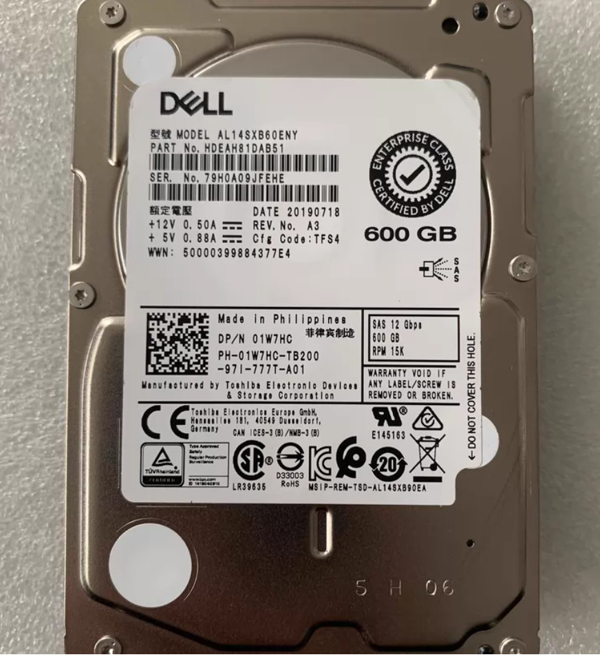 used Dell 600G 15K 12G 2.5″ server hard drive AL14SXB60ENY 01W7HC 1W7HC