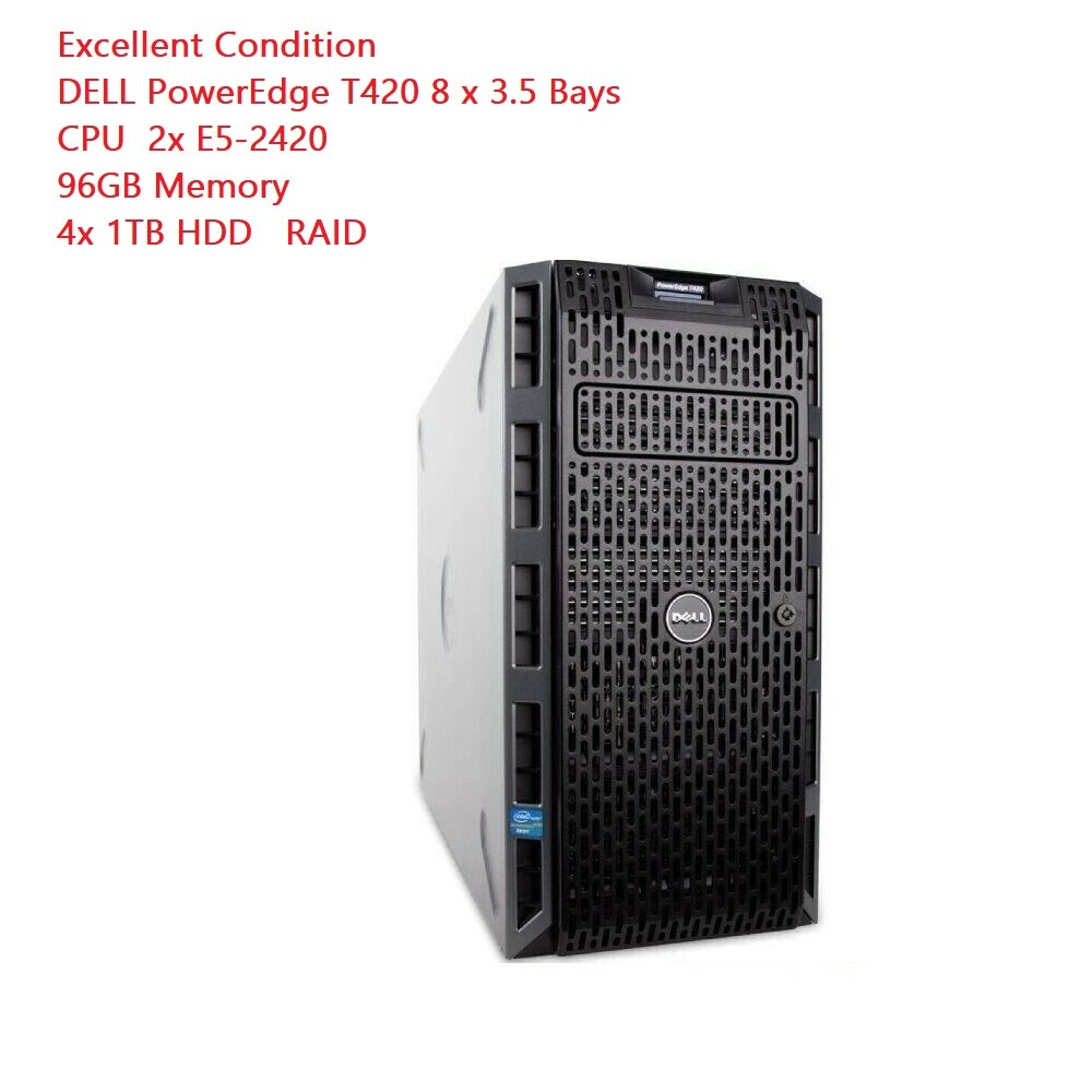 DELL PowerEdge T420 8 x 3.5 Bays 2x E5-2420 96GB Memory 4x 1TB HDD SD-Module iDR