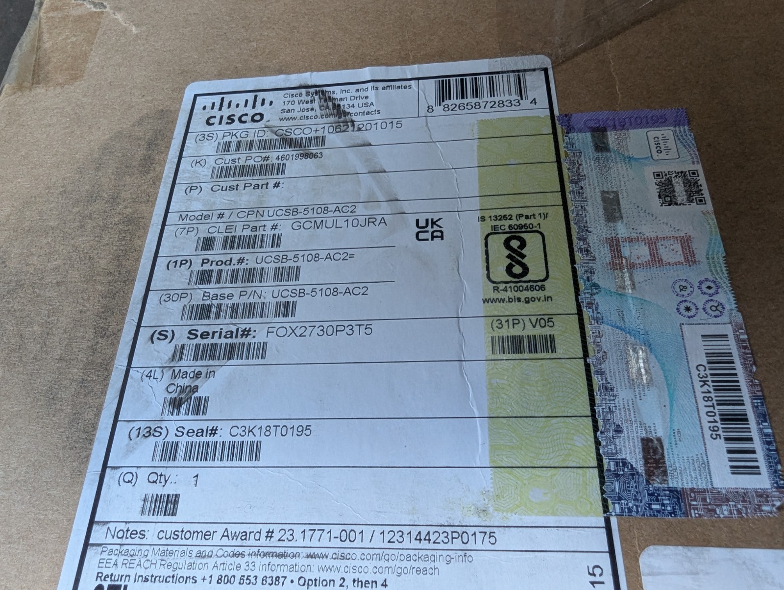 2023 New Cisco UCS 5108 AC2 v05 Blade Server Chassis 8-Bays UCS-SP-5108-AC