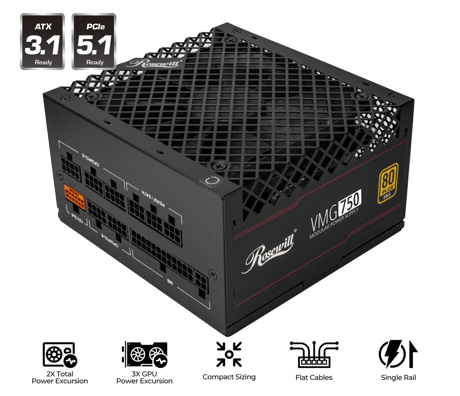 Rosewill VMG 750W 80+ Gold, ATX 3.0 & 3.1 Compatible, Full Modular Low-Noise …