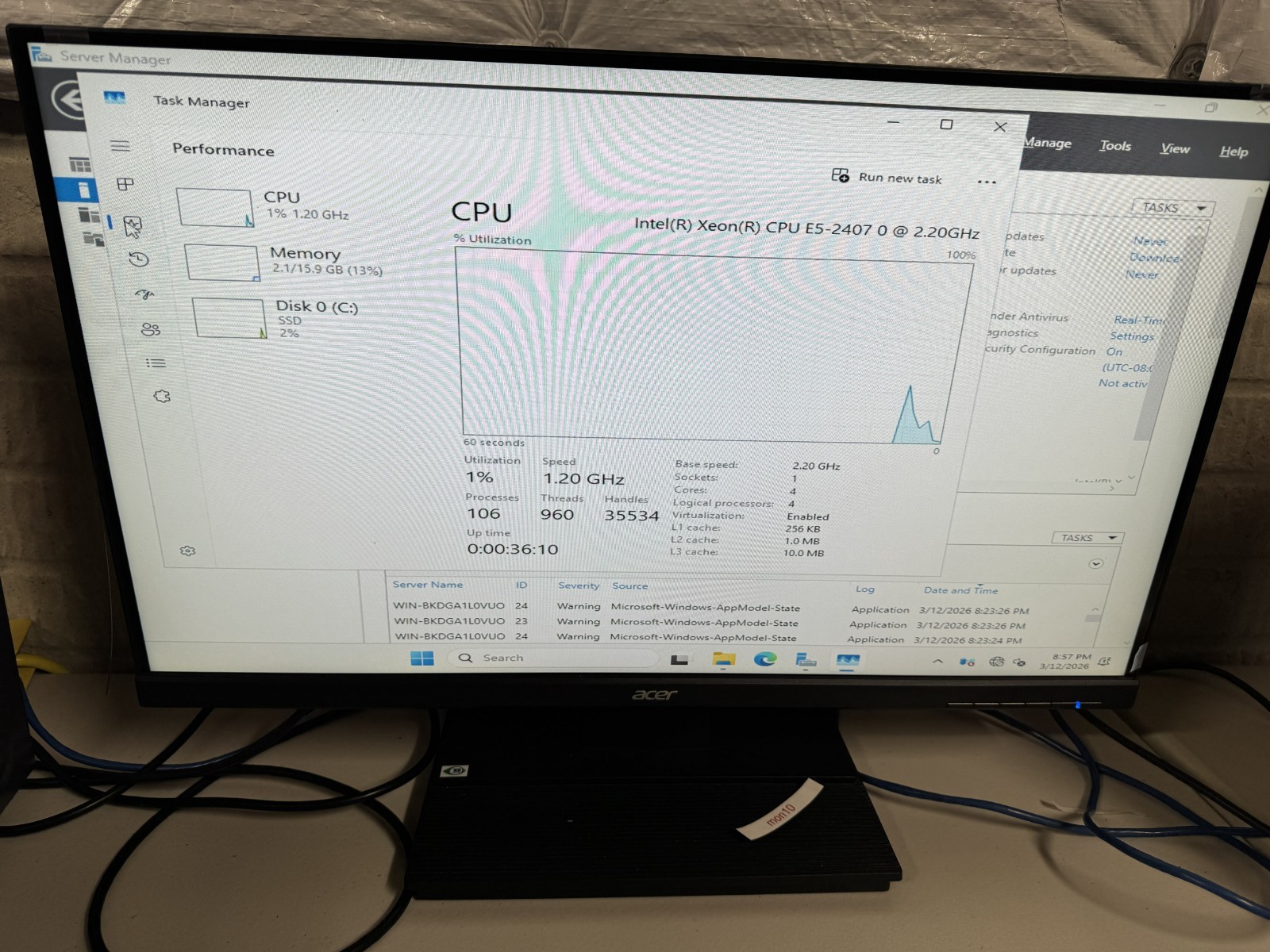 Power Edge T320 CPU- E52407 @ 2.2ghz 24Gb 1TB Windows 2025 Evaluation