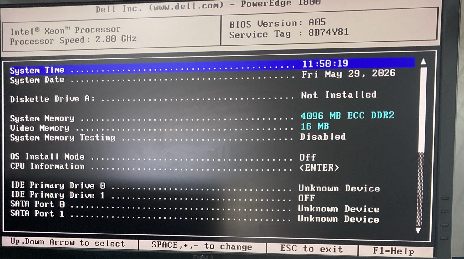 Dell PowerEdge 1800 Xeon 2.80 GHz 4GB no HDD Boot to BIOS