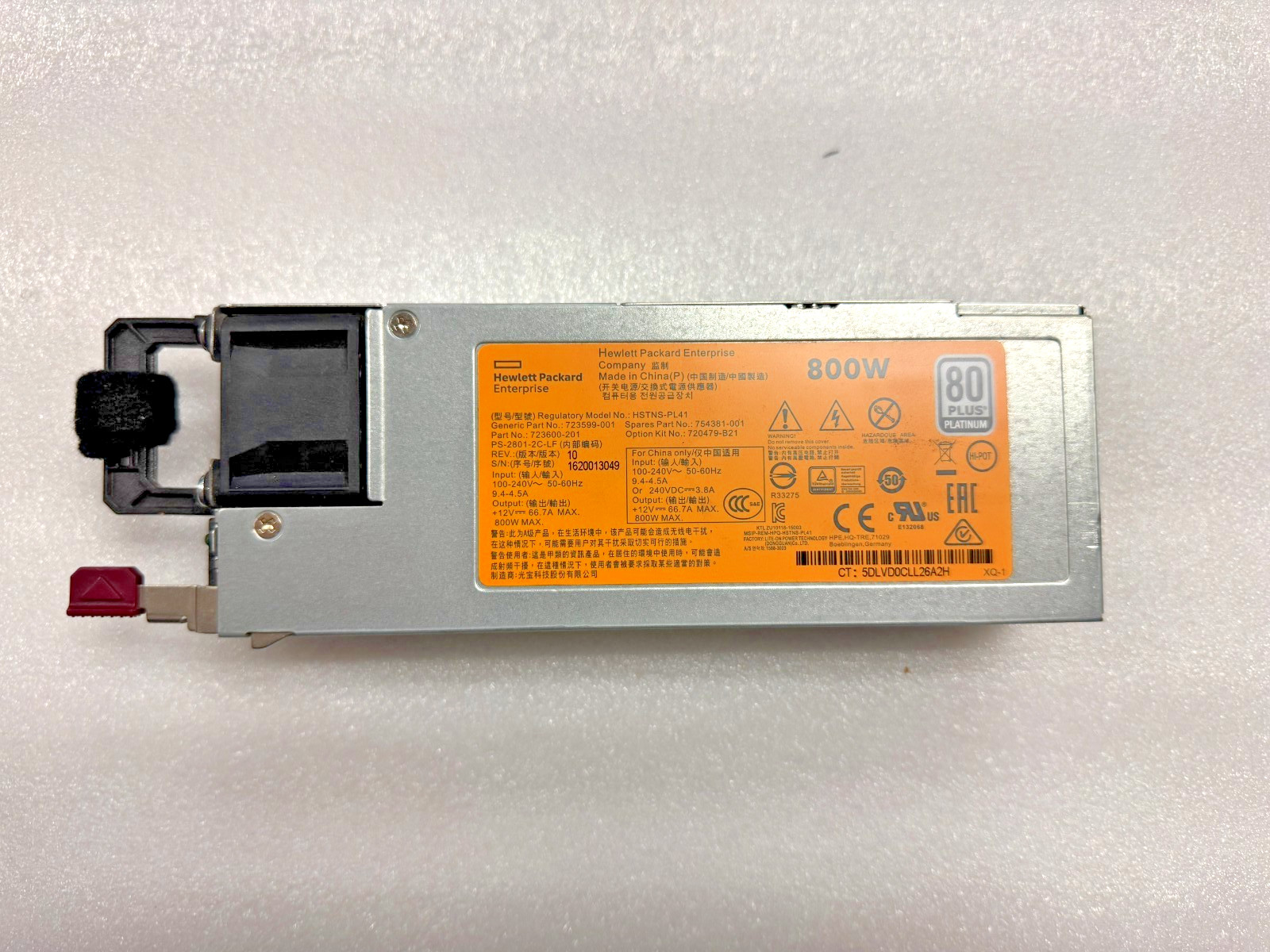 HP 800W Platinum Hot-Plug Power Supply 720620-B21 720620-001 DL360 DL380 G9