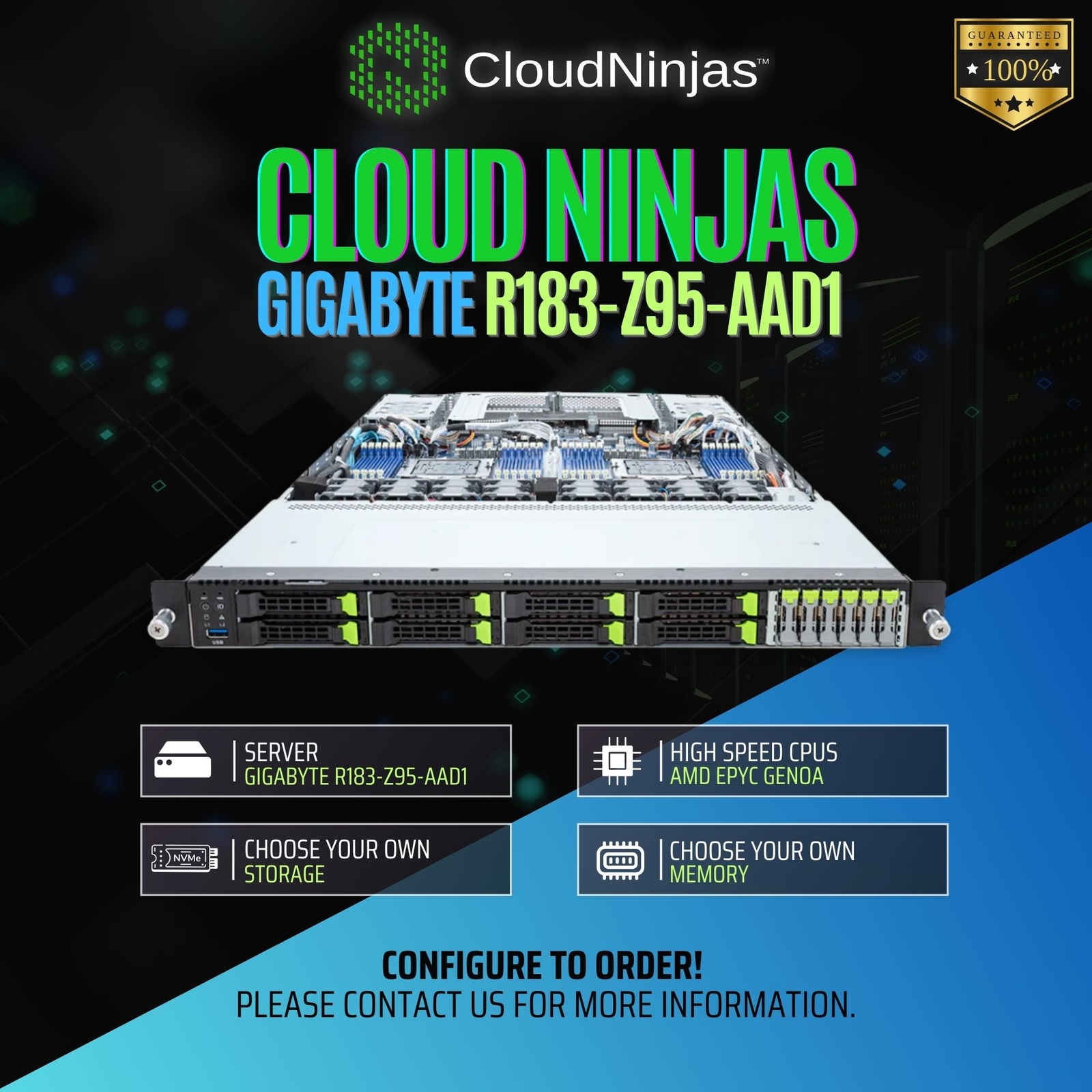 GIGABYTE R183-Z95-AAD1 8 Bay Server 2x AMD EPYC 9754 Genoa 128 Core NVMe M.2