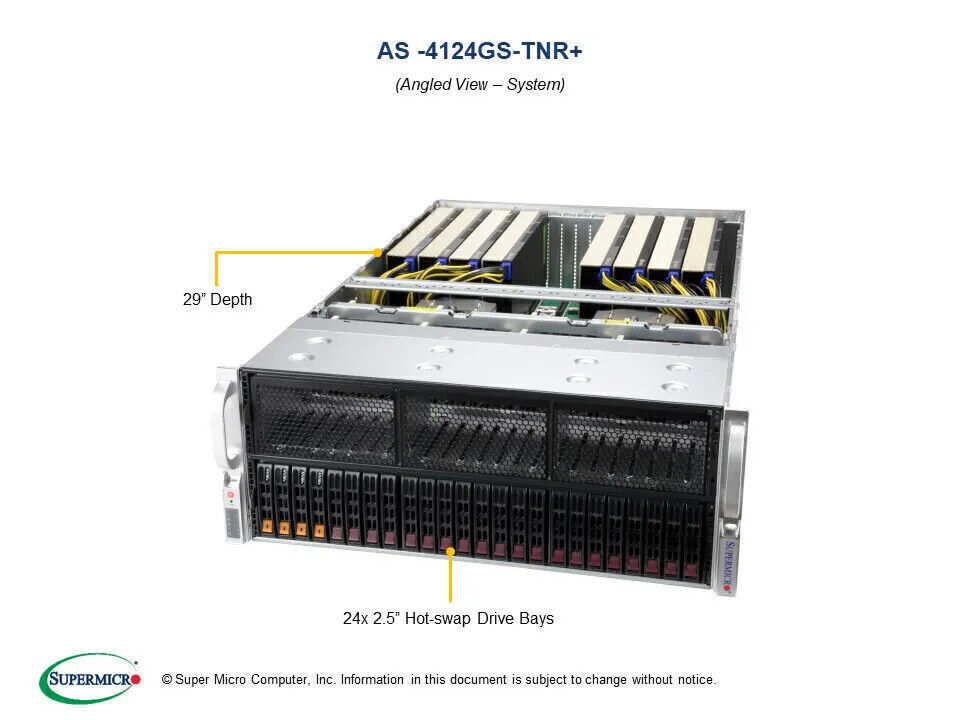 Supermicro AS-4124GS-TNR 4U 8GPU server, 2x AMD 7K62 CPU, 8x RTX 3090 Turbo GPU