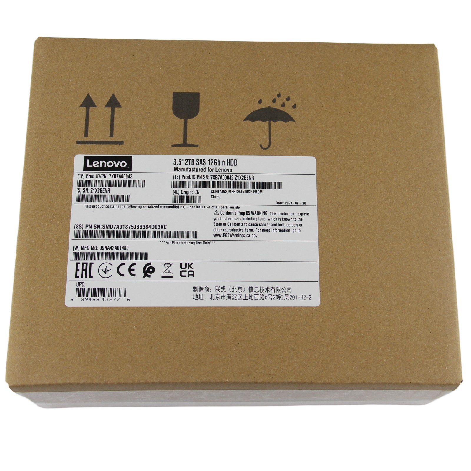 New Lenovo ThinkSystem 00YK031 7XB7A00042 2TB 7.2K SAS 12G 3.5″ HDD Hard Drive
