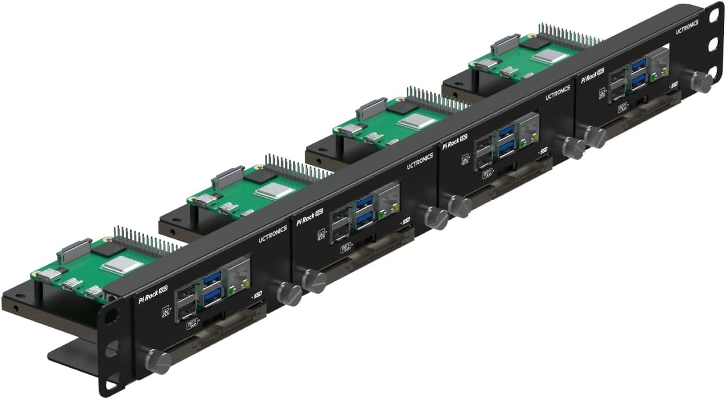 19” 1U Rack Mount for Raspberry Pi with SSD Mounting Brackets, Thumbscrews Front