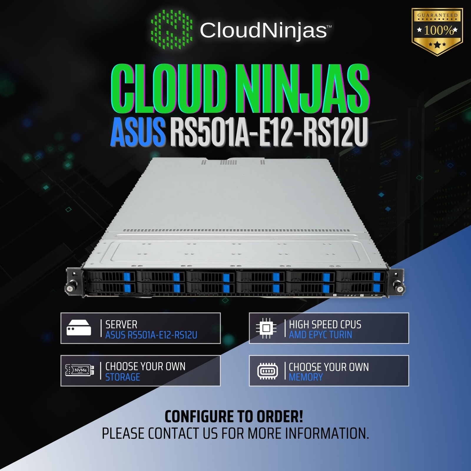 ASUS RS501A-E12-RS12U 12 Bay Server AMD EPYC 9475F TURIN 48 Cores NVMe M.2 CTO
