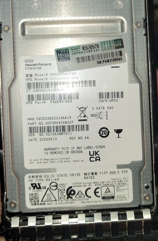 HPE 3.84TB SAS 12Gb/s 2.5″ Enterprise SSD P42693-003 VO003840RZWVA KRM6XVUG3T84
