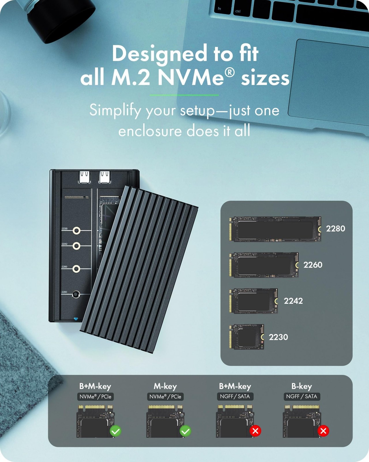 Dual M.2 NVMe SSD Enclosure, ICY BOX 20Gbps NVMe Enclosure, USB C to M2 Adapt…