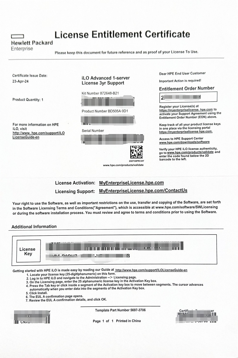 New HPE iLO Advanced G8 G9 G10 License 3yr BD505A 872648-B21 fast shipping