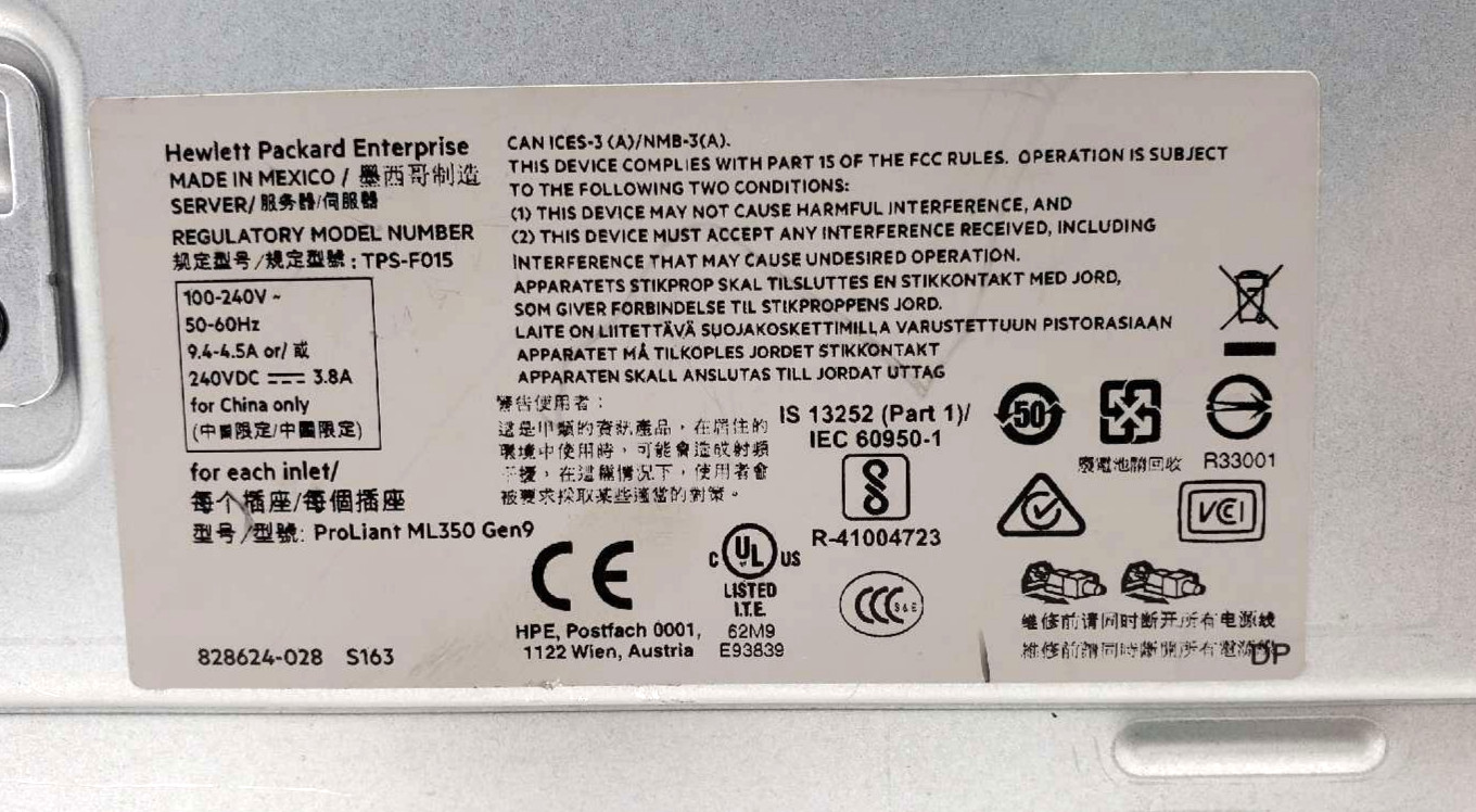 HP ProLiant ML350 Gen9 Server 2x Intel Xeon E5-2630 v3 P/N: TPS-F015 32GB RAM