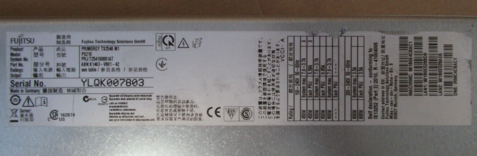 Fujitsu Primergy TX2540 M1 2x 6C E5-2420v2 96GB RAM 8×2.5″ Bay 4U Rack Server