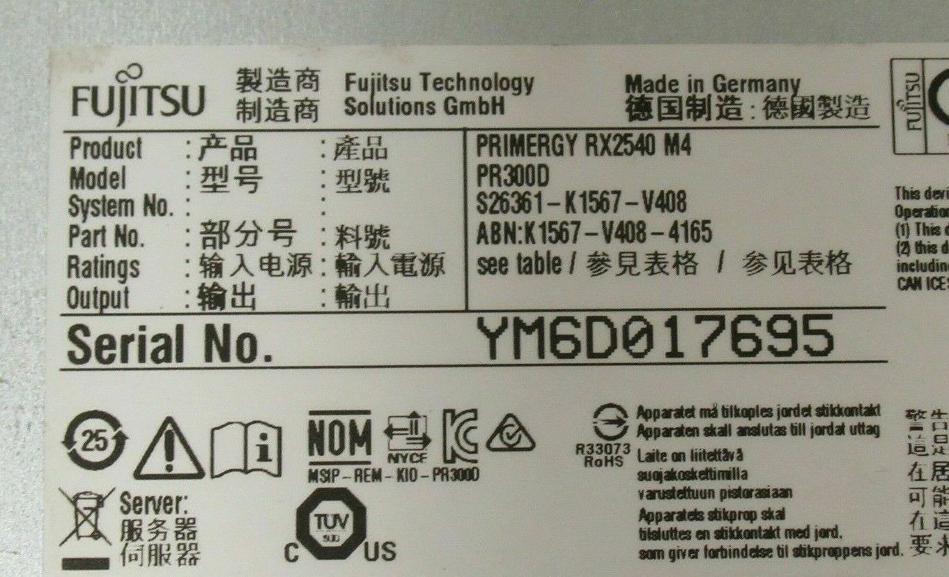 Fujitsu Primergy RX2540 M4 2 x Xeon Gold 5115 10C 2.40GHz 160GB 6 x1.2TB Server