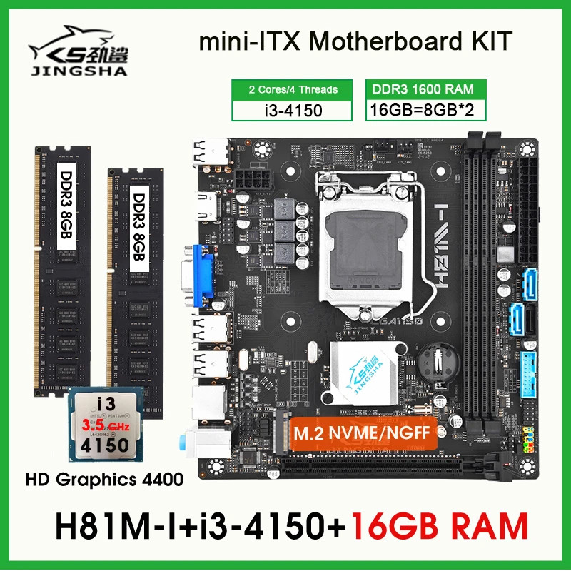 H81 Itx Motherboard Processor and Memory Kit Core I3 4150 CPU 16GB Ddr3 PC RAM P