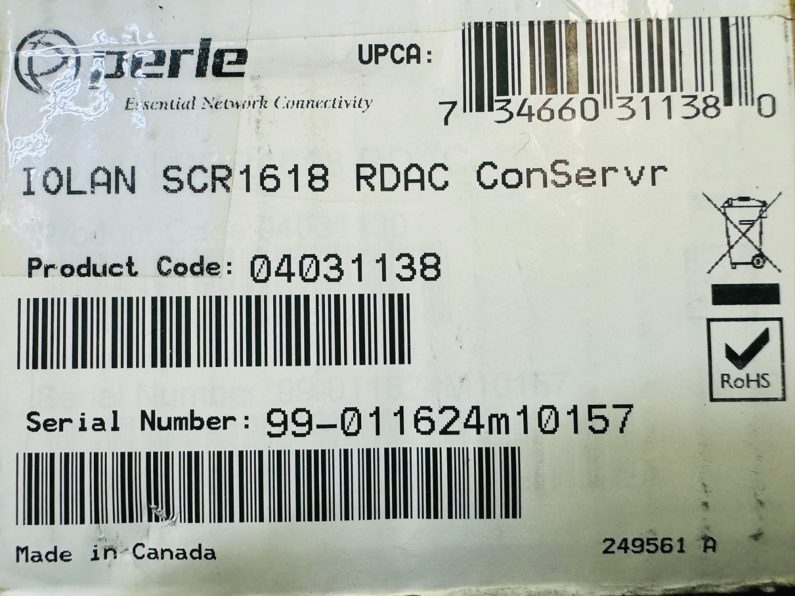 04031138 Perle IOLAN SCR1618 RDAC Secure Console Server 16x RS232 RJ45 Router