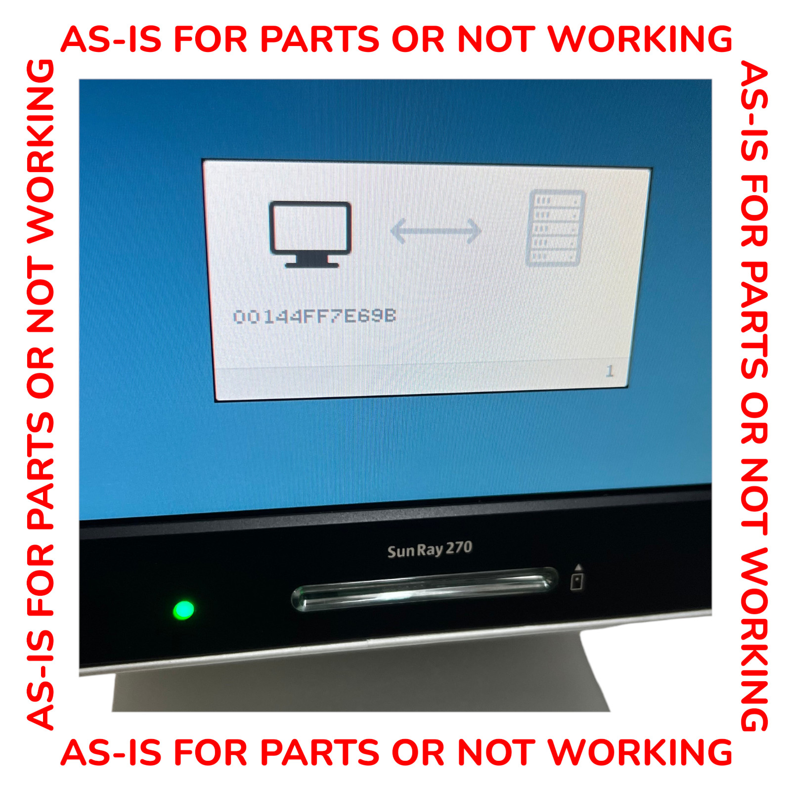 Sun Microsystems Sun Ray SR270 Virtual Display Client w Adapter Powers On As-Is