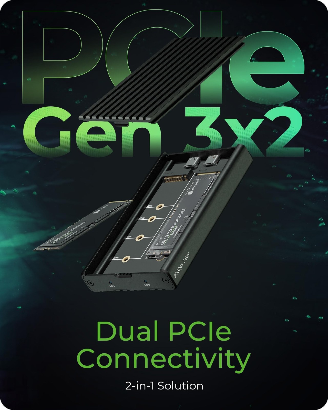 Dual M.2 NVMe SSD Enclosure, ICY BOX 20Gbps NVMe Enclosure, USB C to M2 Adapt…