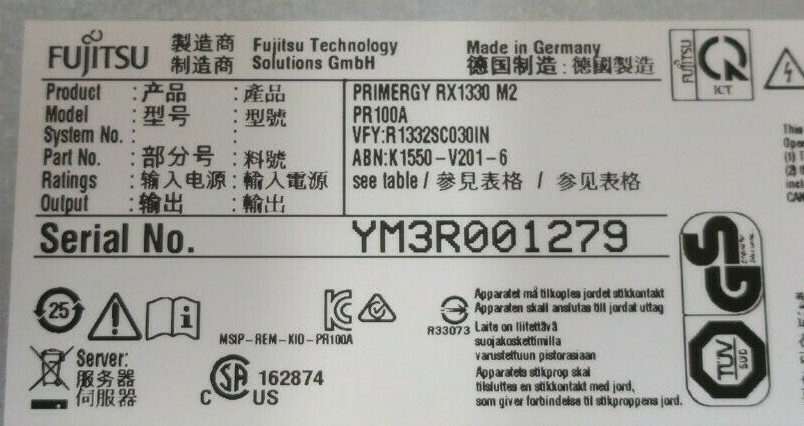 Fujitsu Primergy RX1330 M2 Quad-Core E3-1220v5 3.0GHz 8GB Ram 2x 1TB HDD Server