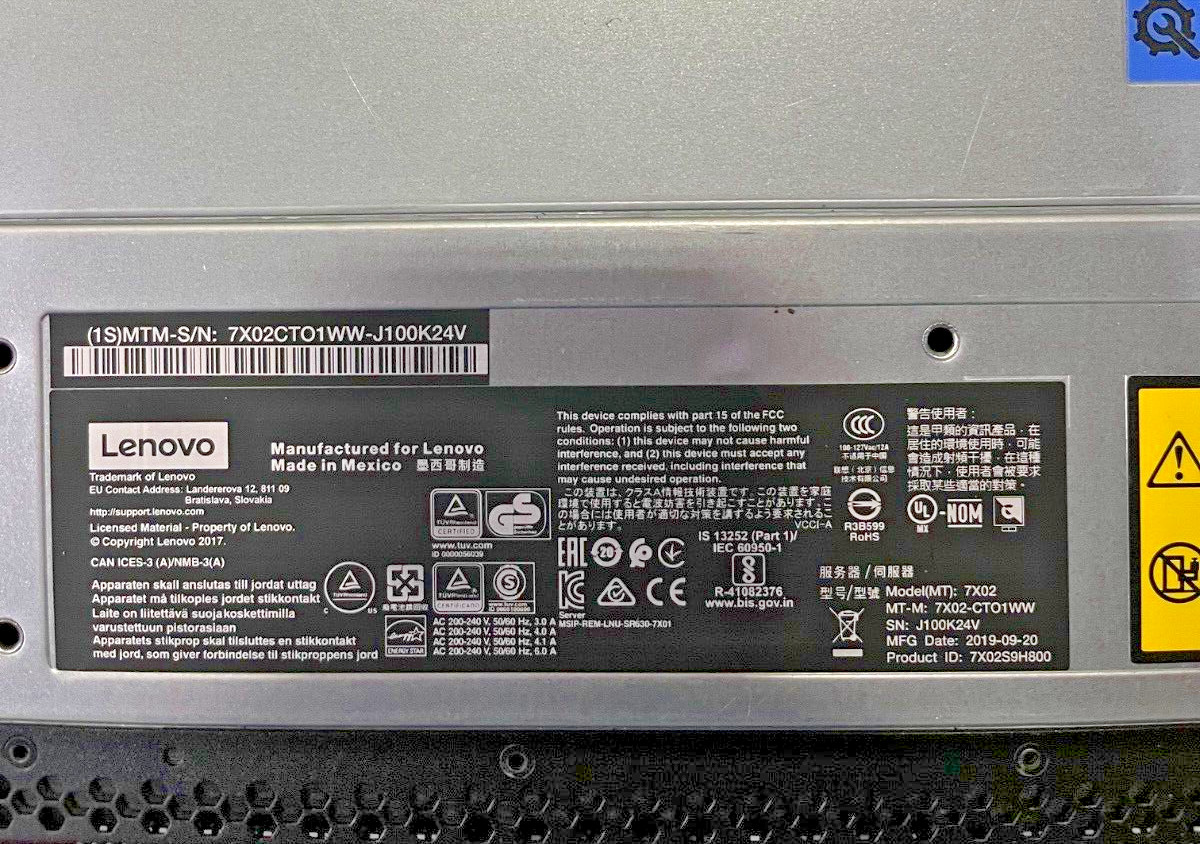 LENOVO SR630 7X02-CT0 0 X 0, 2 X HEAT SINKS, 2 X 750 WATT POWER