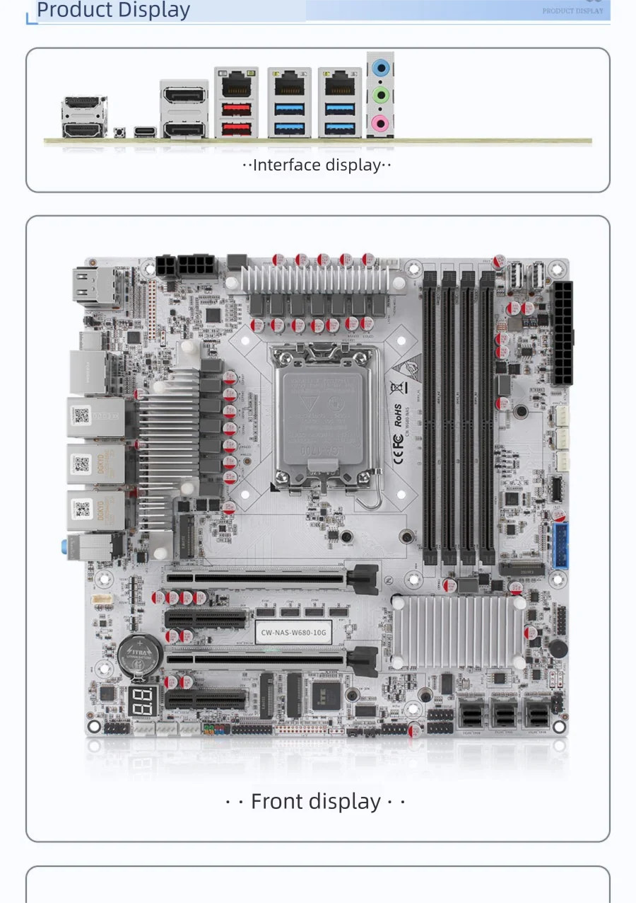 W680 NAS motherboard supports 12-bay server-grade SATA four D5 slots ECC 10G