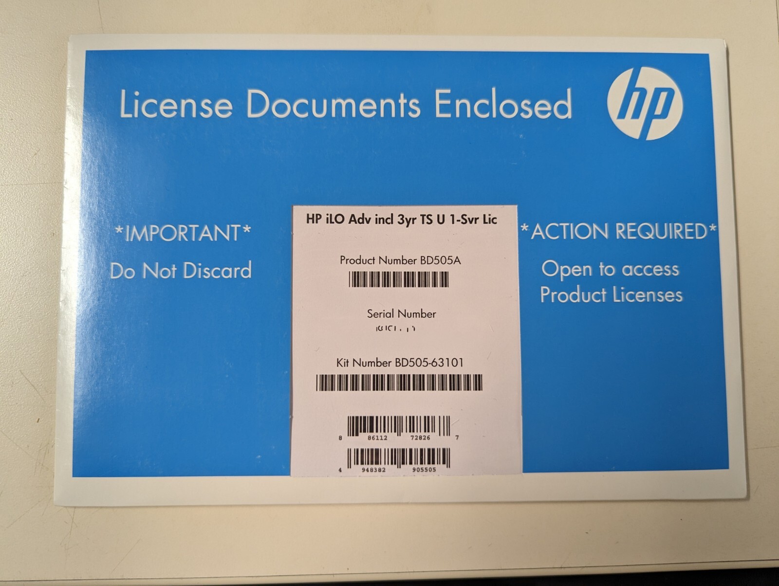 SEALED BD505A HP ILO ADVANCE 1 SERVER LICENSE 3 YEARS OF24X7 TECH SUPPORT