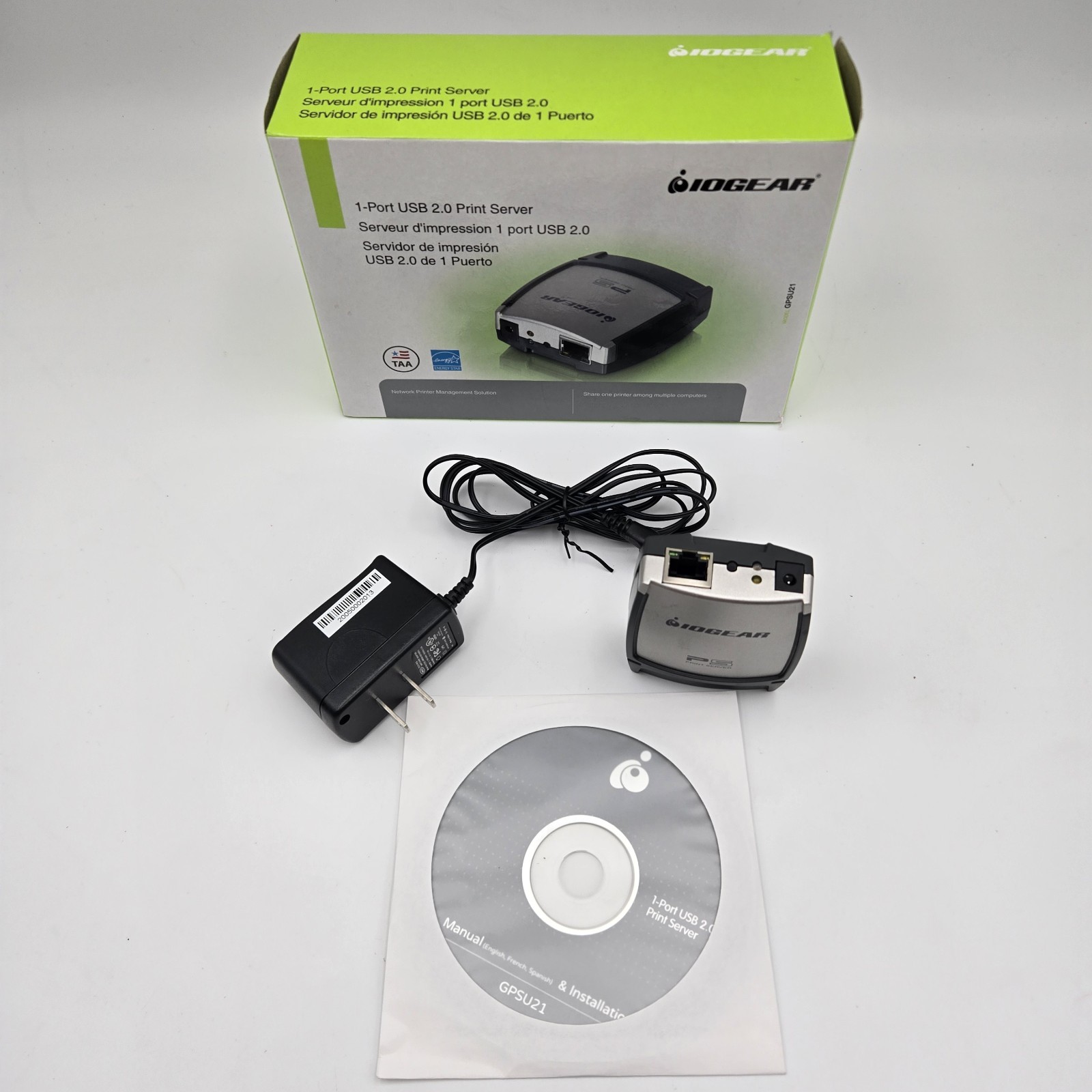 NEW IOGEAR GPSU21 1-Port USB 2.0 Print Server Network Adapter – Open Box