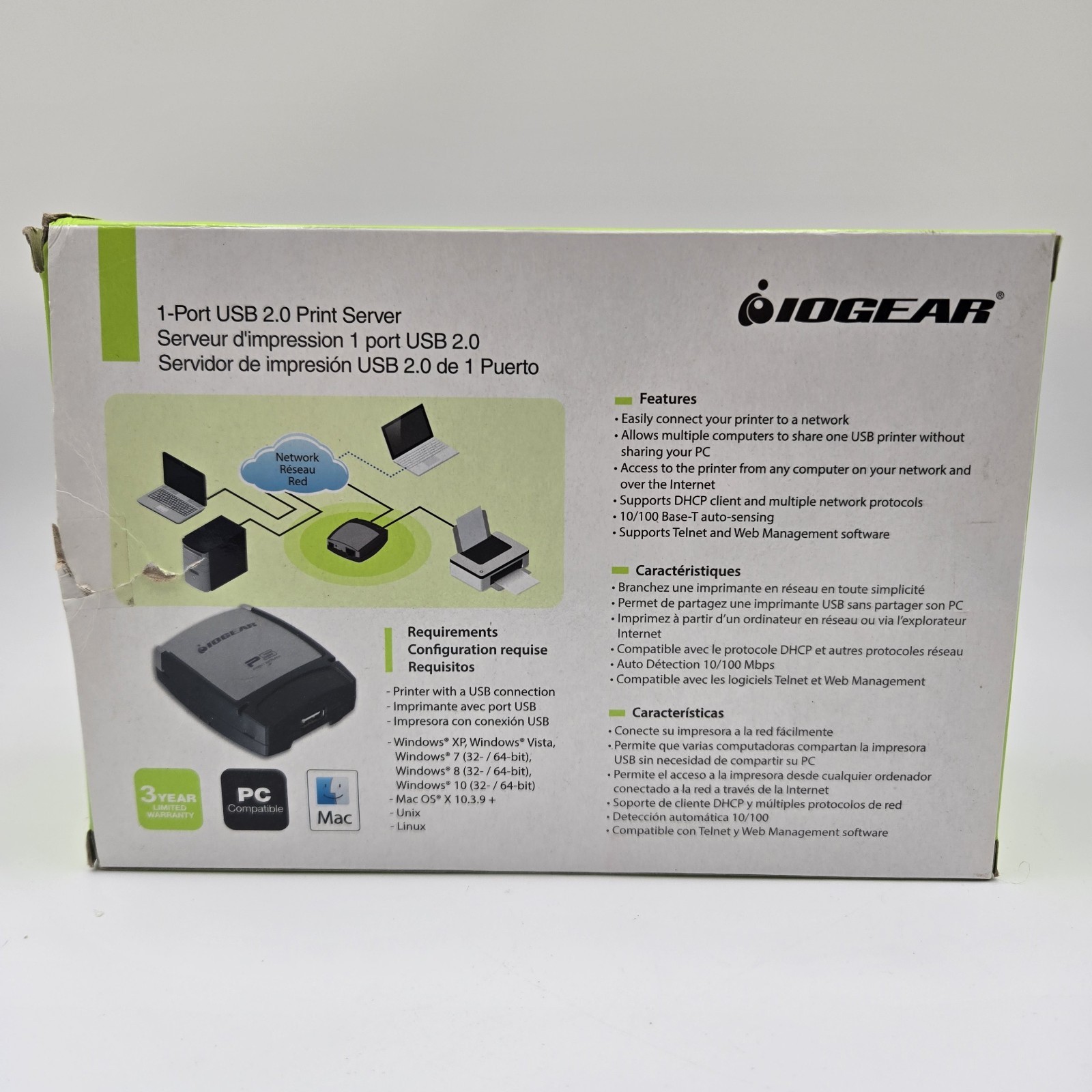NEW IOGEAR GPSU21 1-Port USB 2.0 Print Server Network Adapter – Open Box