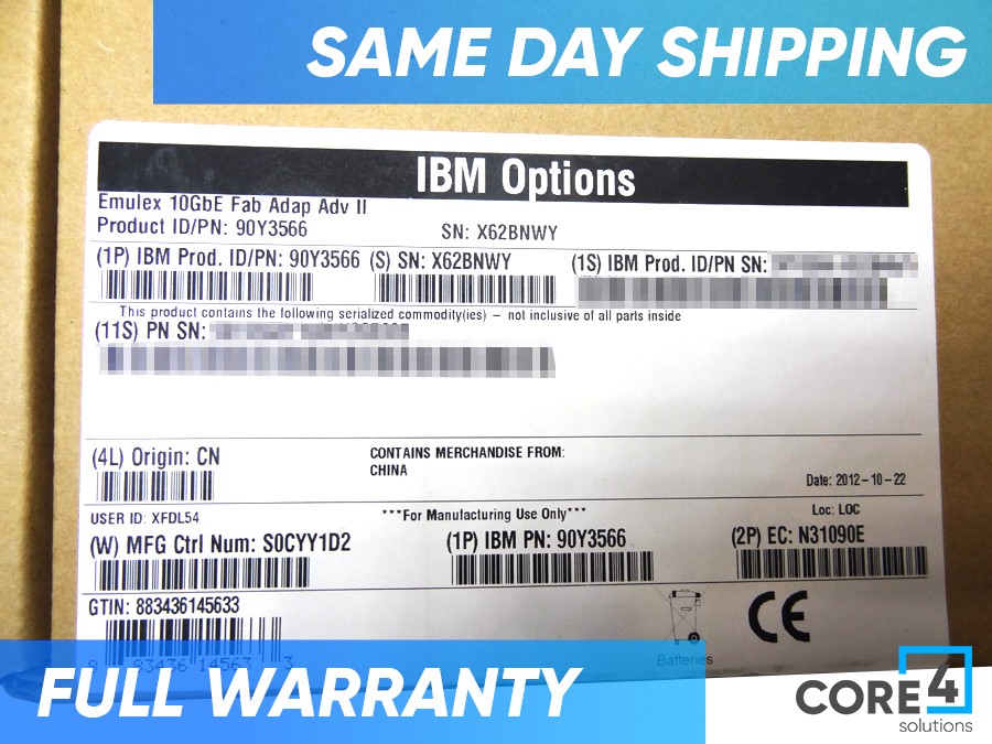 IBM 90Y3566 EMULEX 10GBE VIRTUAL FABRIC ADT ADV *New Sealed* – 90Y3568, 90Y3569