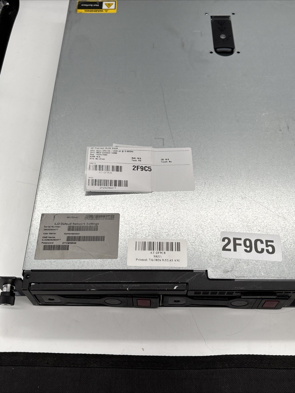 HPE HP ProLiant DL20 Gen9 Xeon CPU E3-1220 v6 @ 3.00GHz – NO RAM – NO HDDs