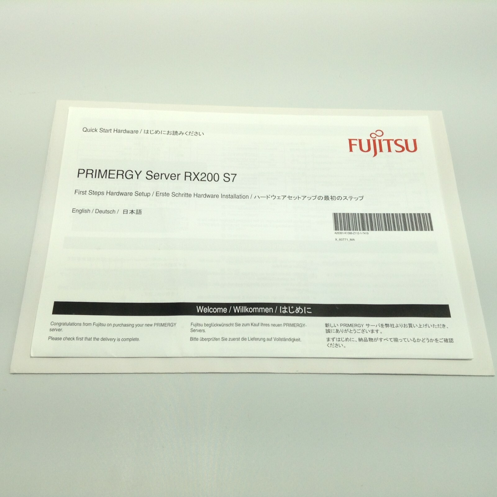 FUJITSU S26361 Accessory Kit For Fujitsu Primergy RX200 S7 Server +SOFTWARE DISC