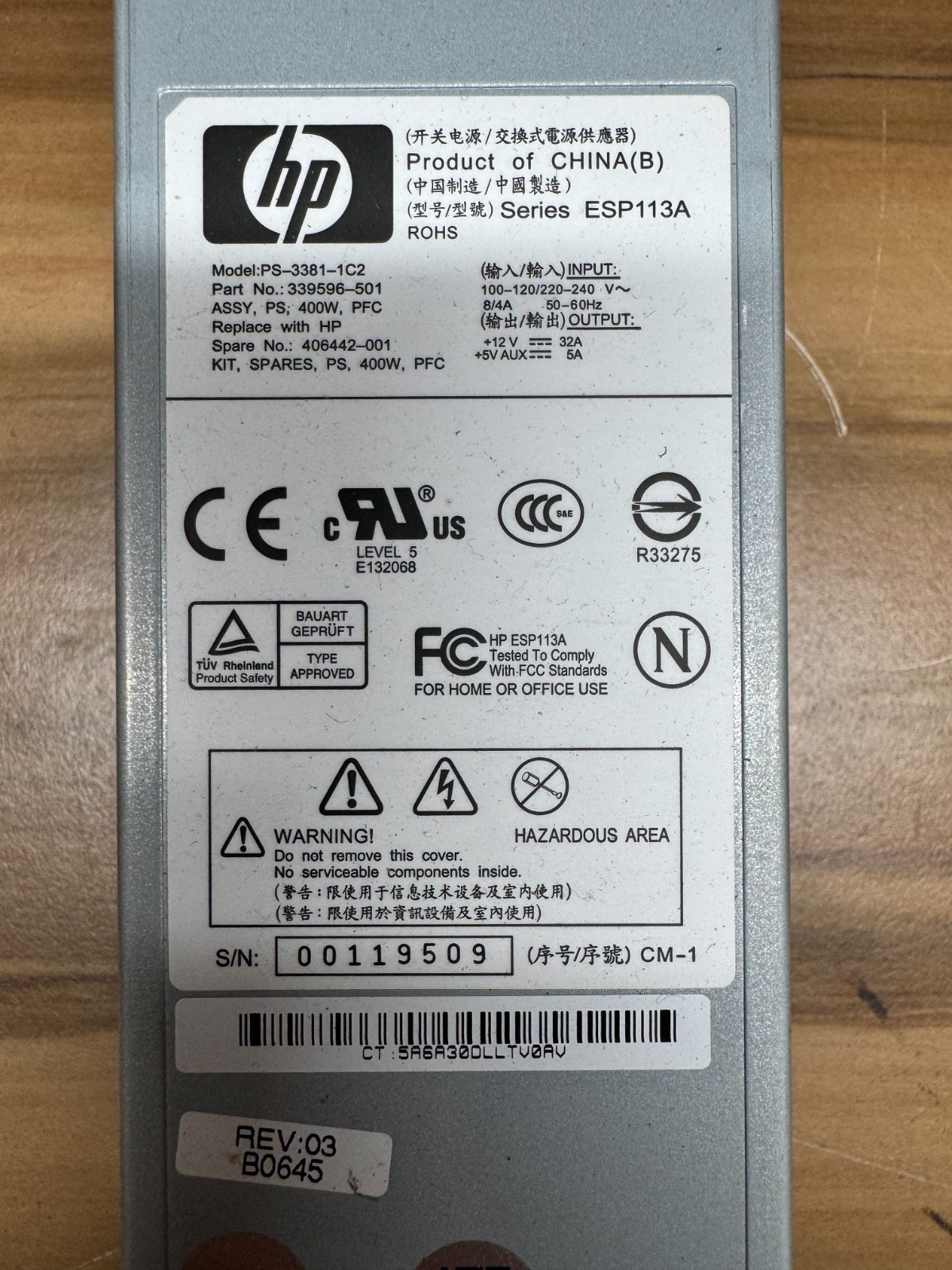 2 x HP 339596-501 PS-3381-1C2 400W Redundant Power Supply Series ESP113A