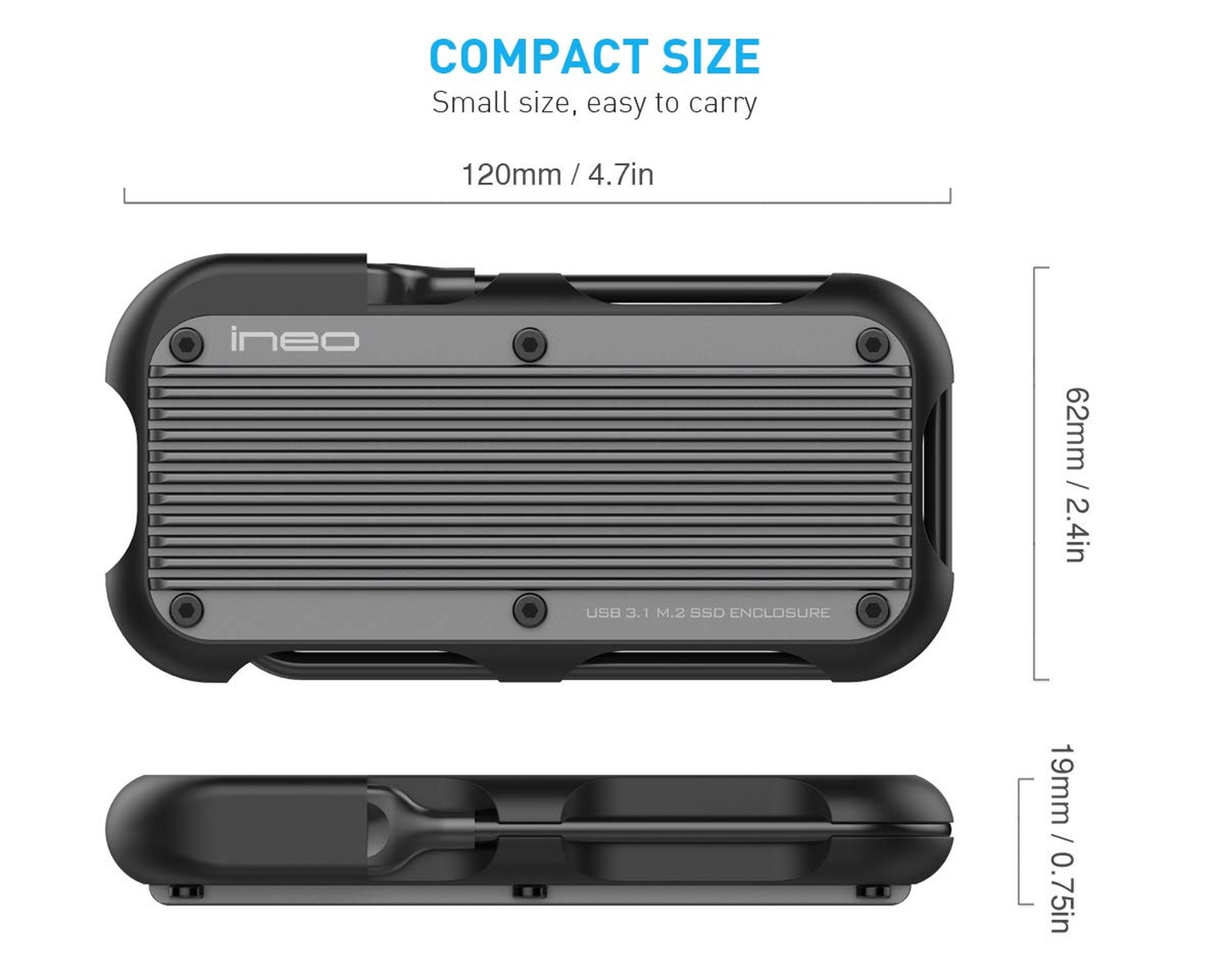 ineo M.2 NVMe (PCIe) USB 3.2 Gen 2 Type-C Rugged Waterproof Shockproof Alumin…