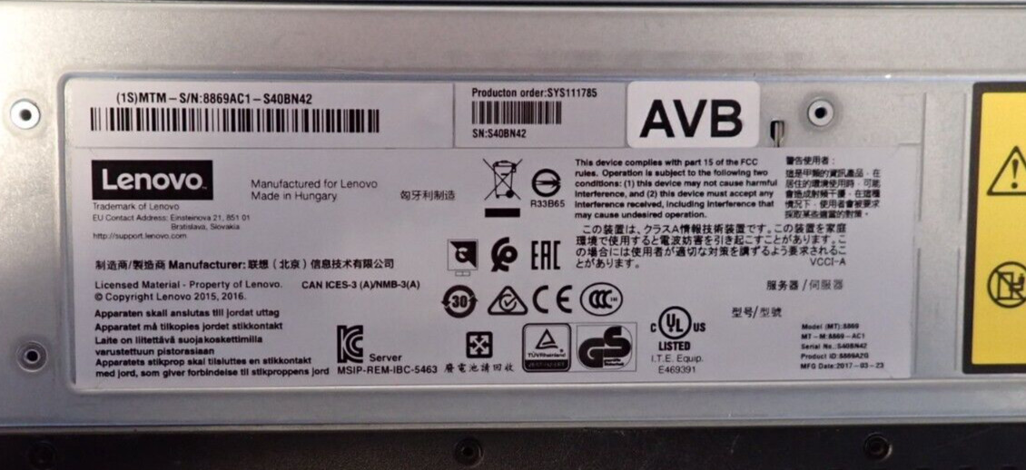 Lenovo System X3550 M5 6C E5-2603V4 32GB RAM 2x 600GB HDD 4-Bay Server 8869-AC1
