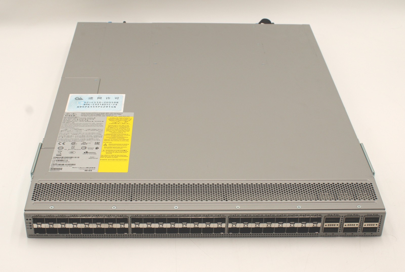 Cisco Nexus N9K-C93180YC-FX V03 48xSFP 6xQSFP28 2X PSU Network Switch