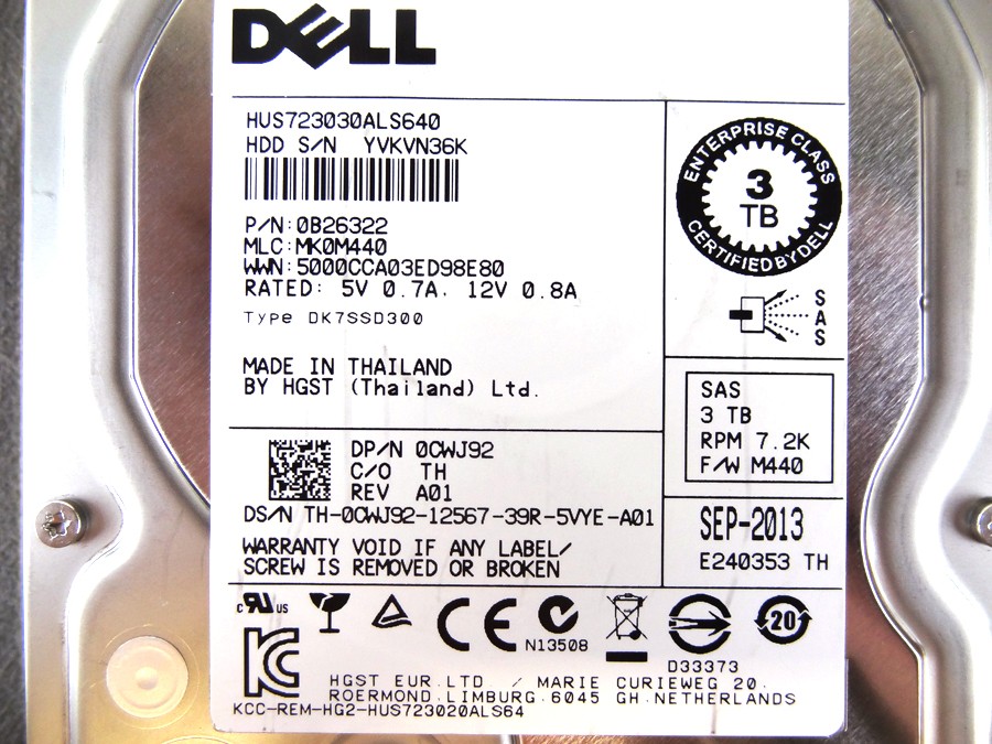 Dell CWJ92 3TB 7.2K Nearline SAS 3.5 6Gb/s hard drive with Tray