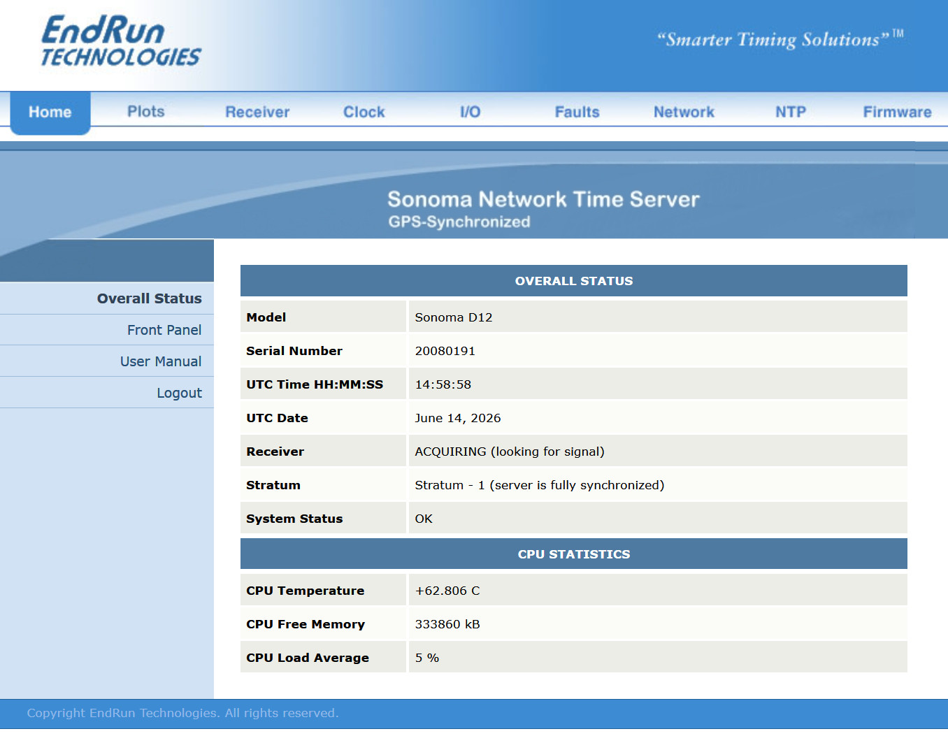 Endrun Technologies Sonoma D12 GPS OCXO NTP Network Time Server w HTTP & Dual AC
