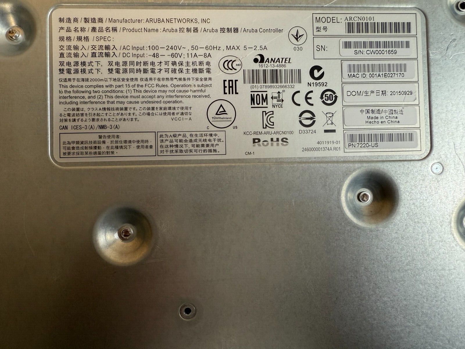 Aruba ARCN0101 7220-US JW755A Wireless LAN Controller