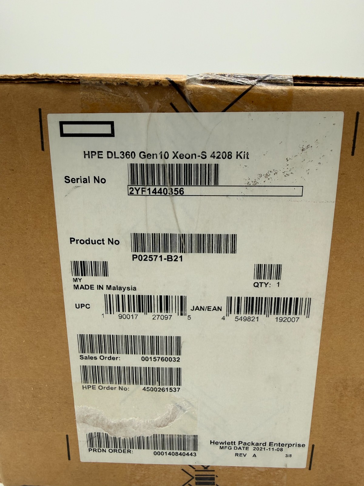 HPE DL 360 Gen10 Xeon-S 4208 Kit – P02571-B21 – NEW / SEALED BOX